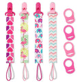 4 Pack Pacifier Holder Clips for Girls, Dummy Clips Girls with Adapters, Silicone Binky Clips for Baby Teething Toys Baby Shower