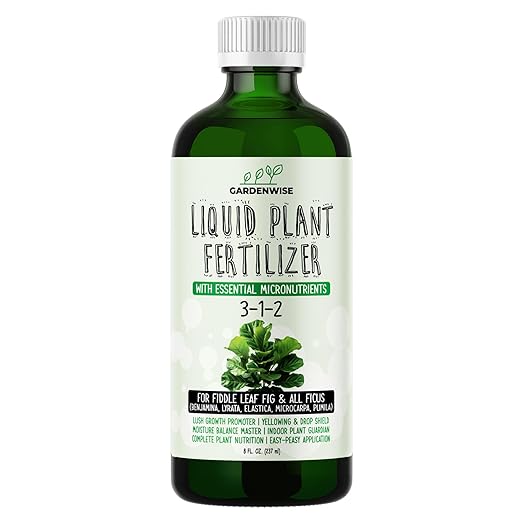 3-1-2 Liquid Fertilizer Concentrate with Micronutrients - Optimal Fiddle Leaf Fig Plant Food, Ideal for Ficus Lyrata & Fig Trees, Gold Leaf Enhanced Indoor Plant Fertilizer (8 OZ)