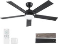 Rayqueen 52 Inch Ceiling Fans with Lights and Remote, 6 Speed Reversible DC Motor, 3CCT Dimmable LED, Black Modern Ceiling Fan for Bedroom, Living room & Covered Outdoor,Includes Downrod