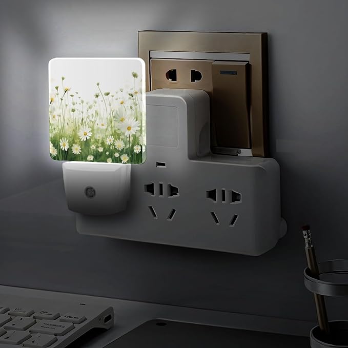 Flowers Night Light, Plug into Wall Decor Nightlights for Bedroom, Bathroom, Hallway, Kitchen, with Dusk to Dawn Light Auto Sensors LED Night Lights for Boys Girls Women Men Room Gifts