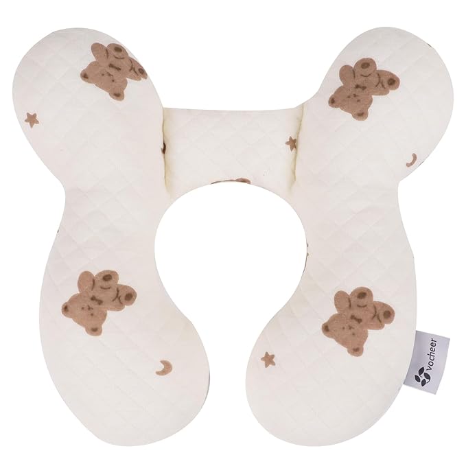 vocheer Baby Neck Pillow(Upgraded), Cotton, Baby Support Pillow, Car Seat Pillows for Newborn, Carseat Head and Body Support, Infant Travel Pillows for Prams, Pushchair, Stroller, Bouncer, Bears