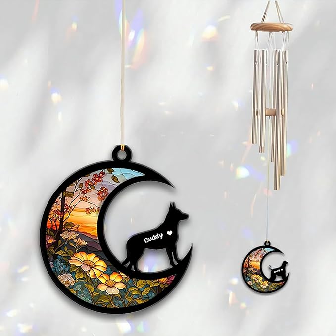 Australian Kelpie Sun Catcher Wind Chime, Custom Sunflower Suncatcher Dog Memorial Wind Chime, Dog Loss Gift, Dog Sympathy Gift, Pet Loss Suncatcher, Outdoor Garden Decor