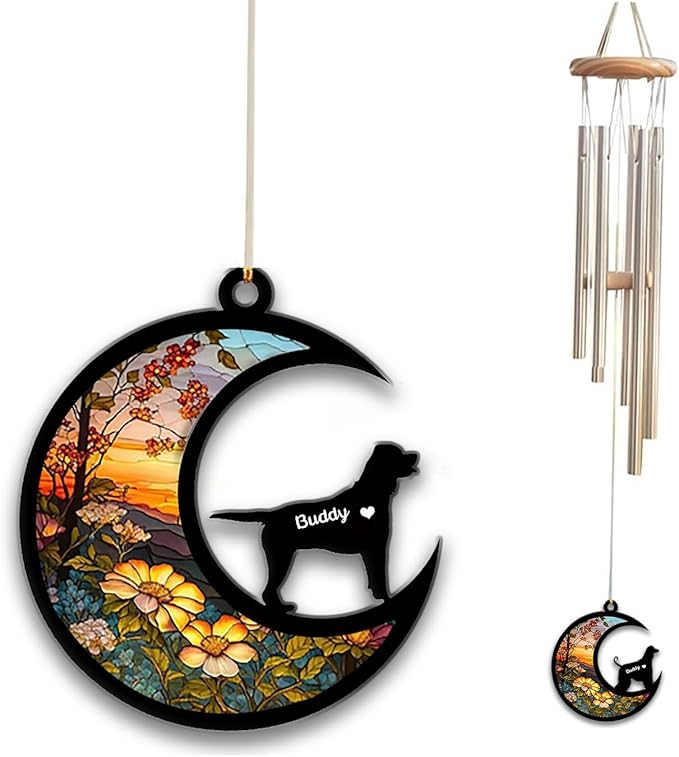 TOSA Sun Catcher Wind Chime, Custom Sunflower Suncatcher Dog Memorial Wind Chime, Dog Loss Gift, Dog Sympathy Gift, Pet Loss Suncatcher, Outdoor Garden Decor