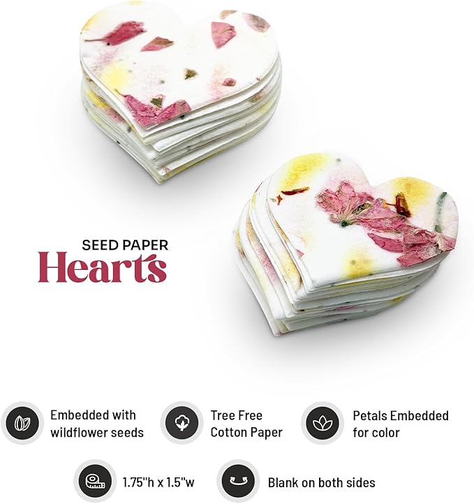 Heart Seed Paper – 50pcs Small Pink & Yellow Plantable Wildflower, Writable & Plantable Gift for Moms, Plant Lover, & Teachers, Ideal for Weddings, Baby Shower, Memorial, & Celebrations