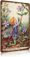 Flower Fairy Wall Decor Vintage Metal Tin Signs Fairy Garden Accessories - The Periwinkle