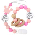 Personalized Rattle with Name can be Used with a Customized Pacifier Clip for Boy and Girl Gift (Set) (Pink)