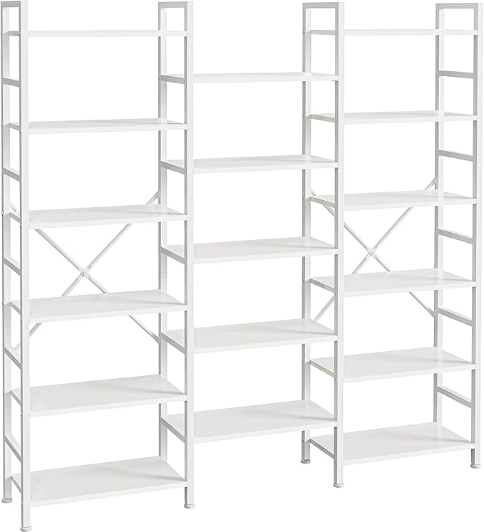 SUPERJARE Triple 6 Tier Bookshelf, Bookcase with 17 Open Display Shelves, Wide Book Shelf Book Case for Home & Office, White