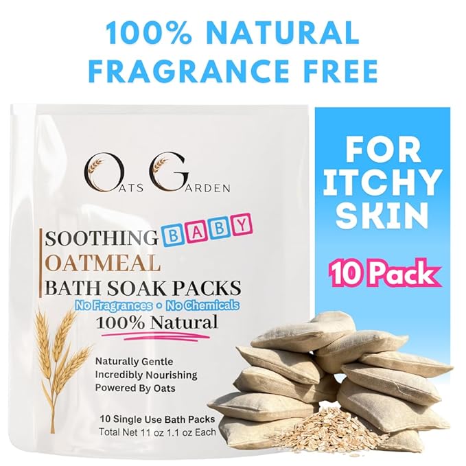 Oats Garden - Baby Oatmeal Bath Soak - Organic Oatmeal, Colloidal Oatmeal & Calamine Clay for Eczema Relief - No Mess Soak Bags, 10 Pack (1 oz each) - Soothes Irritated Skin for Babies & Children