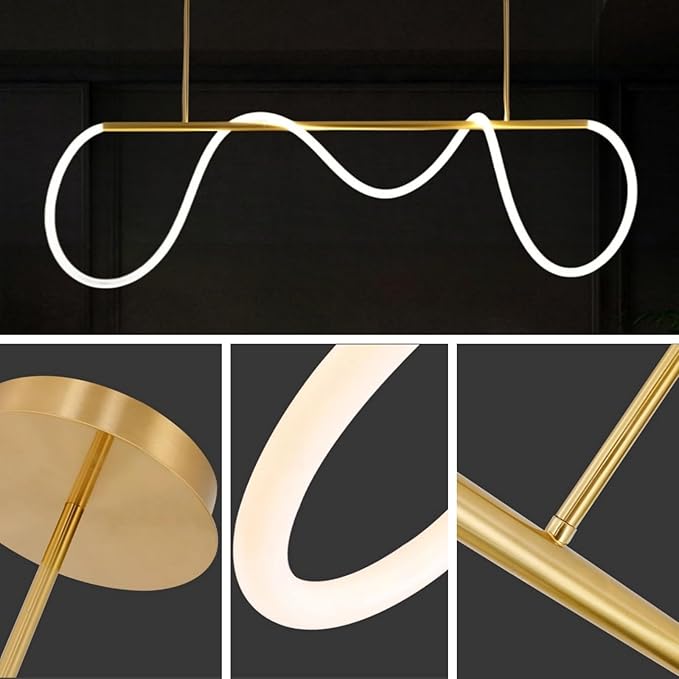 Modern LED Linear Pendant Light for Dining Room, Gold Chandelier for Office, 78" DIY Ceiling Chandelier Light with Remote Control Stepless Dimming, Restaurant Kitchen Long Hose Lamp