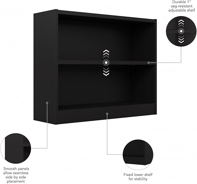 Bush Furniture Universal Bookcase, Low Storage and Display Bookshelf for Home Office or Living Room Organization, 2 Shelf, Black