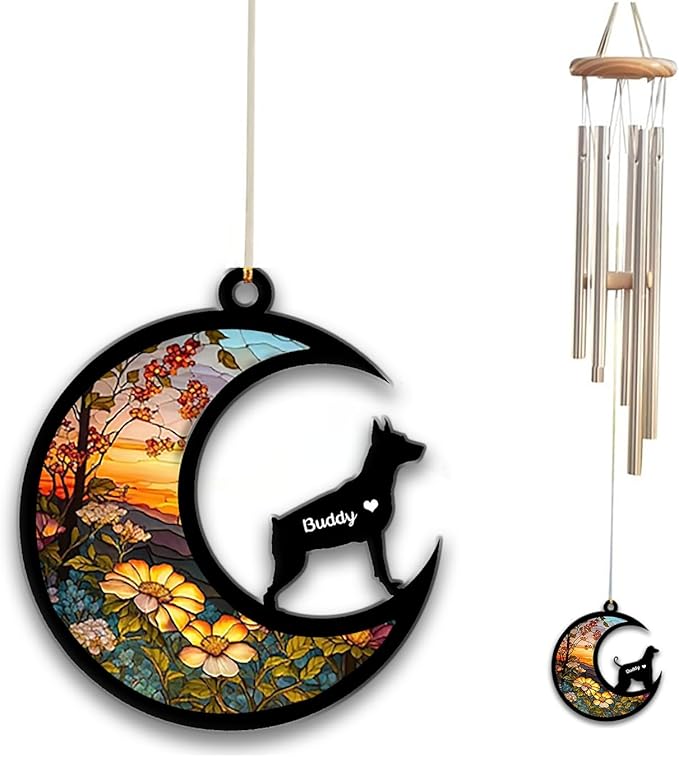 Miniature Pinscher Sun Catcher Wind Chime, Custom Sunflower Suncatcher Dog Memorial Wind Chime, Dog Loss Gift, Dog Sympathy Gift, Pet Loss Suncatcher, Outdoor Garden Decor