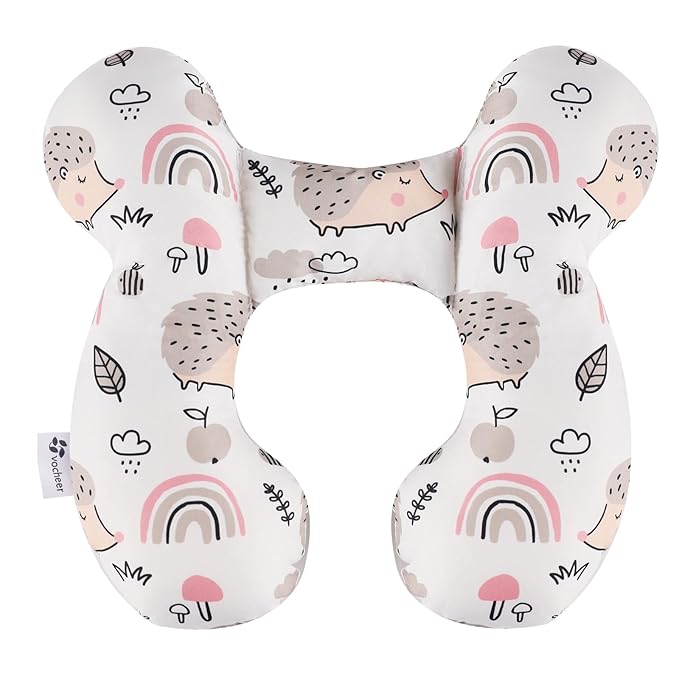 vocheer Baby Travel Pillow(Upgraded), Head and Neck Support Pillow for Pushchair, Car Seat,Stroller, Bouncer, Cotton, Hedgehog