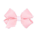 Wee Ones Girls' Classic Grosgrain Moonstitch Edge Hair Bow, No-Slip Hair Clip, Handmade, Light Pink with White, Mini
