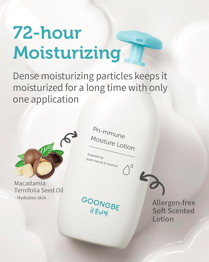 GOONGBE Pri-mmune Moisture Lotion & Cream - Korean Baby Moisturizer - Hypoallergenic Moisturizing & Calming Daily Moisturizer - Fast Absorbing, Naturally Derived Non-Greasy, 11.8oz + 6.1oz.