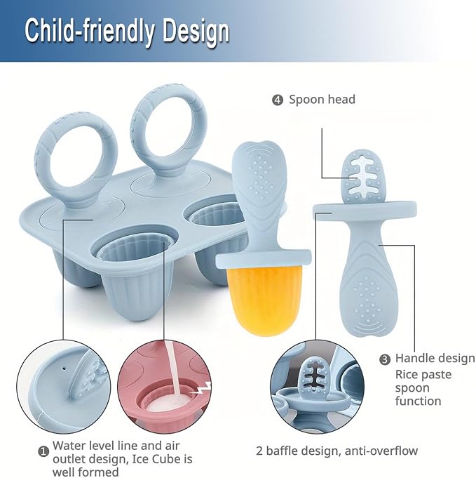 Silicone Popsicle Molds, Mini Breastmilk Popsicle Molds with Sticks, Frozen Breast Milk Teether Popsicle Maker Ice Pop Molds for Infant Feeding Spoon (1Set-Beige)