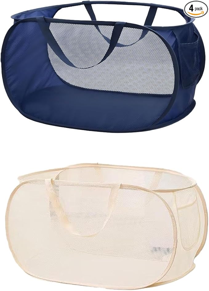 2 Pack Collapsible Laundry Baskets Popup Mesh Laundry Basket Durable Handles