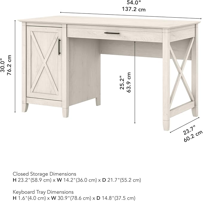 Bush Furniture Key West Computer Desk with Storage, Farmhouse PC Table for Home Office in Linen White Oak, 54W x 24D