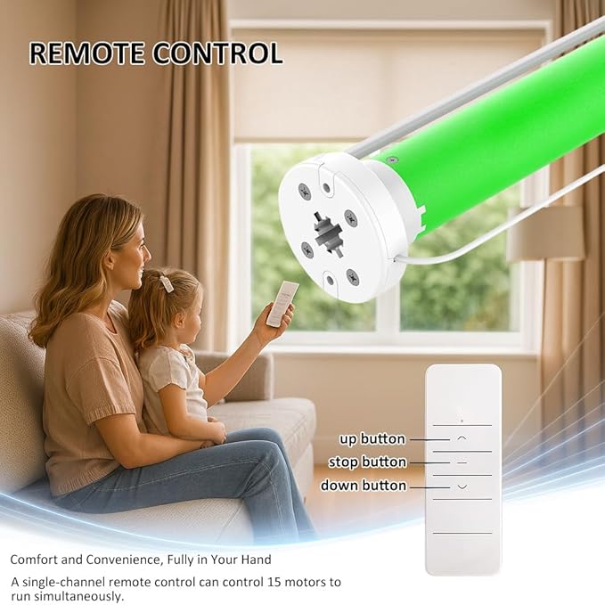 Remote Control Roller Shade Motor for 1.5" (38mm) Tube, DIY Motorized Blind Motor Kit, High Torque Electric Tubular Motor for Roller/Zebra Shades, RF433 Control (1.1 Torque for 28rpm)