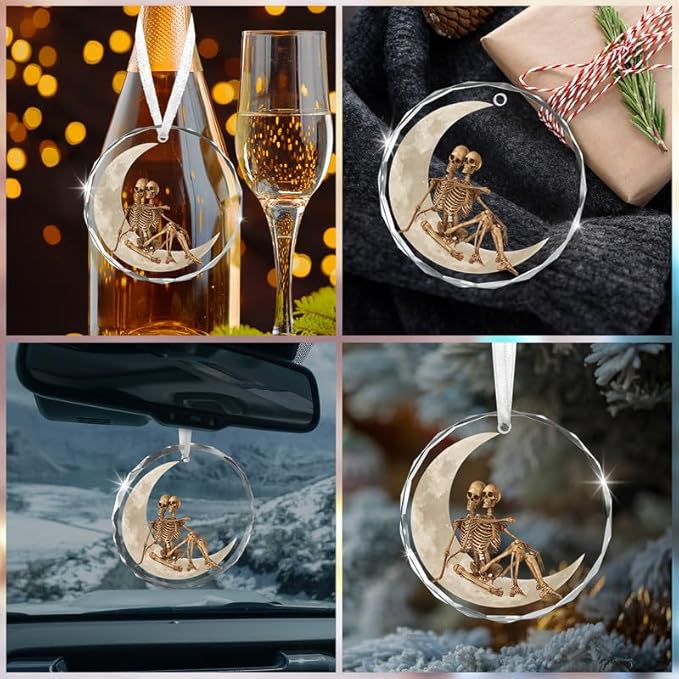 Christmas Couple Skull Gifts for Women Men - Glass Christmas Ornaments 2025 for Tree Decorations - Couple Gifts for Him Her Wife Husband Boyfriend Girlfriend, Stocking Stuffers Ornament