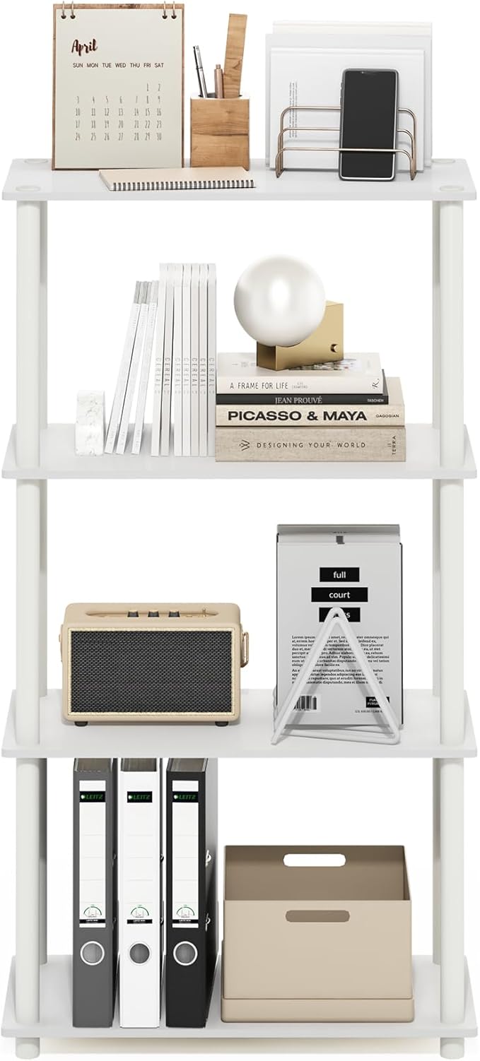 Furinno Turn-N-Tube 4-Tier Multipurpose Shelf Display Rack, White/White