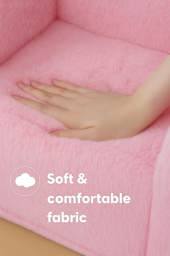 Cute Animal Toddler Foam Chair, Soft Faux Rabbit Fur, Comfy Toddler Lounge Chair and Couch with Arms, Removable Washable Cover, Kids Reading, Relaxing, for Playroom, Bedroom, Ages 1-3, Pink Cat