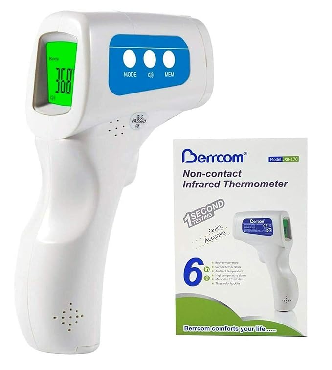 Berrcom No-Contact Infrared Forehead Thermometer Baby Fever Check Thermometer 4 in 1 Multi Fever Alarm Memory Recall for Kids Infant Adult (3 Pack)