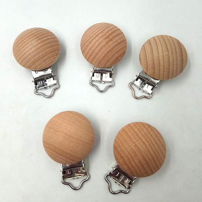 20pcs/lot Metal Wooden Suspender Pacifier Clips Solid Color Dummy Holders Cute Soother Clasps DIY Pacifier Chain Accessories (3.5cm withouthole)