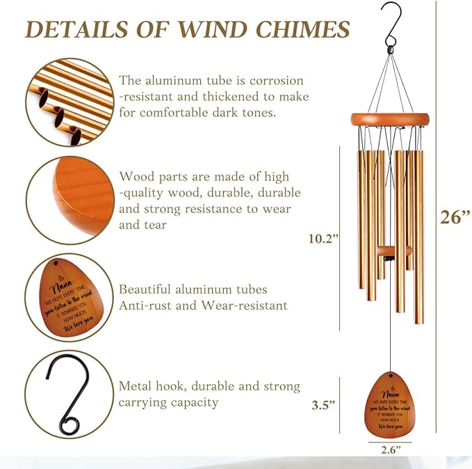 Nana Gifts Windchime Gifts for Grandma from Granddaughter Grandson, First Time Grandma Mothers Day Retirement Birthday for Nana Mom Wind Chime