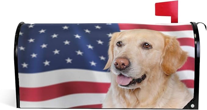 ALAZA Golden Retriever and American Flag Magnetic Mailbox Cover MailWraps Garden Yard Home Decor for Outside Standard Size-18"x 20.8"