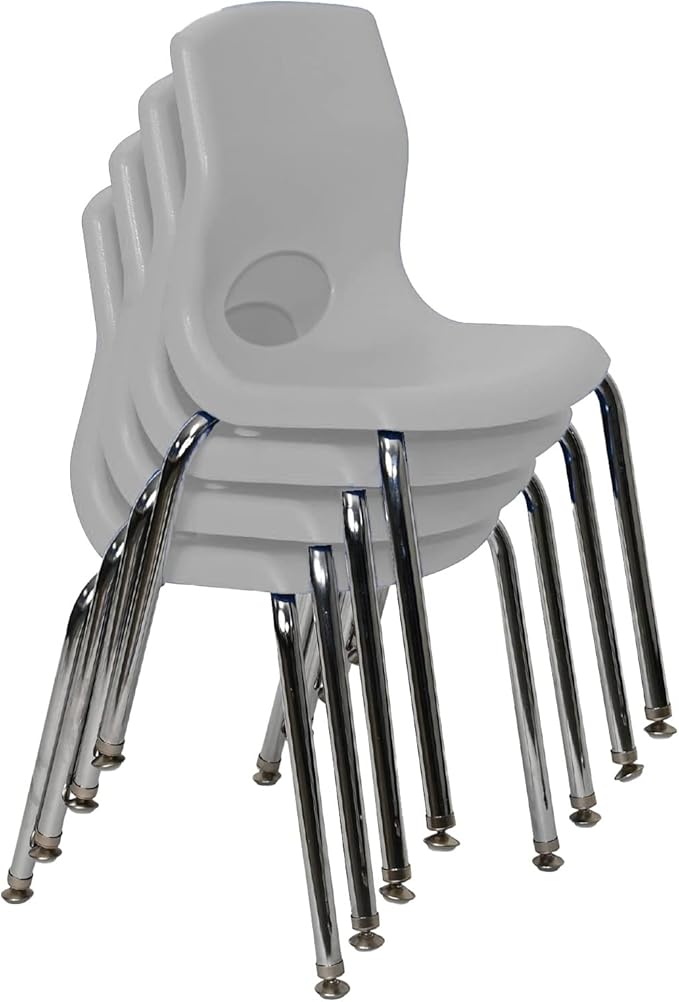 Children’s Factory MyPosture 14" H Child Chair, 4 Pack, Gray with Chrome Legs, AB8014GYC4, Daycare or Classroom Flexible Seating, Kids/Teen Classroom & School Desk Chair