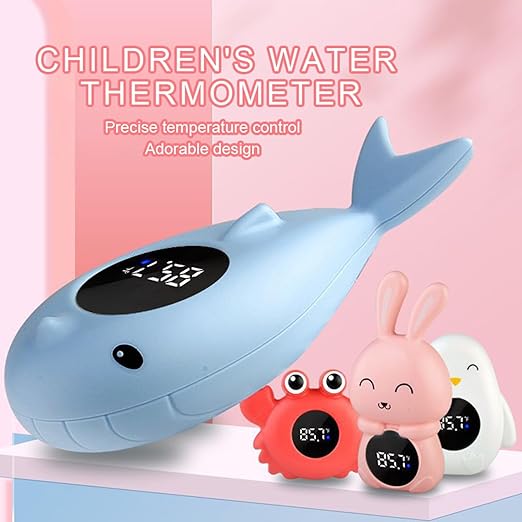 Baby Bath Thermometer, Digital Tube Floating Thermometer, Temp Warning Water Temperature Thermometer, Cute Cartoon Water Temperature Monitoring for Newborns, Infants (Whale Light Blue)