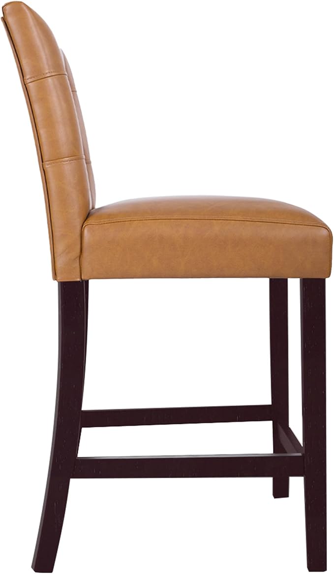 HomePop 24" Upholstered Button Tufted Leatherette Counter Height Barstool Chairs, Carmel Faux Leather (Set of 2)
