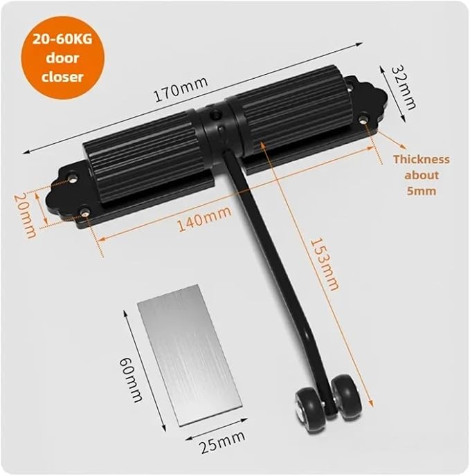 Automatic Adjustable Closer Surface Mounted Heavy Duty Safety Spring for Interior Exterior Door 1 Set(20-40KG White)
