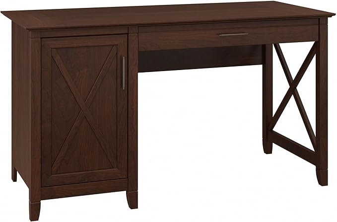 Bush Furniture Key West Computer Desk Farmhouse PC Table for Home Office, 54W w/Storage, Bing Cherry
