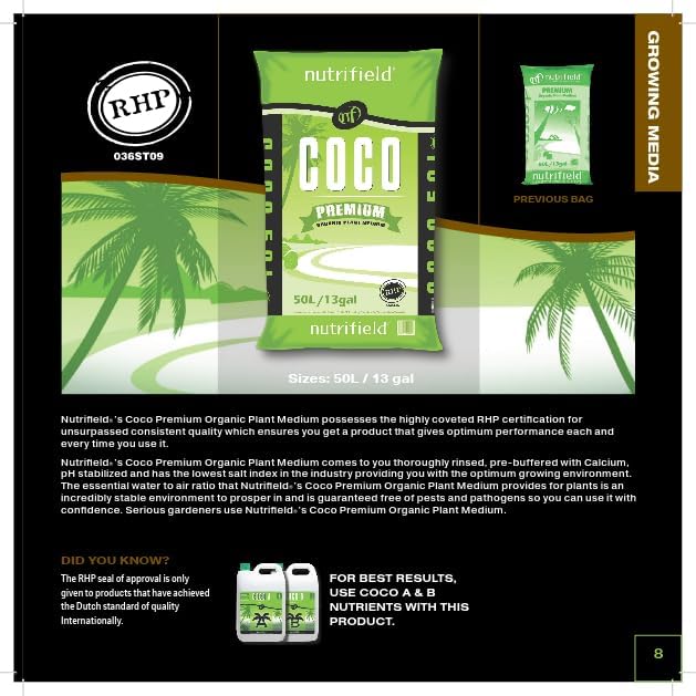 Nutrifield Coco Coir Premium 50 Liter Buffered with Calcium, Coconut Coir Fiber, Indoor and Outdoor Plant Garden, Hydroponic, Micro Greens, Washed, Coco Fiber, Ready for Use