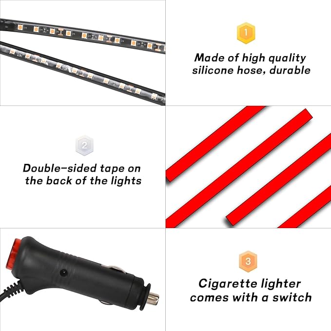 Car LED Strip Light, 12V 48 LED Interior Atmosphere Lights Under Dash Ambient Night Light, Auto Interior Decorative Lamp with Cigarette Adapter Plug (Pink Purple, Cigarette Lighter)