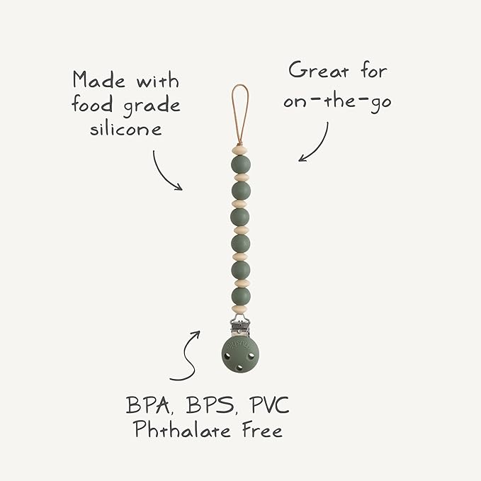 mushie 100% Silicone Baby Pacifier Clip BPA Free | Luna (Faux Wood)