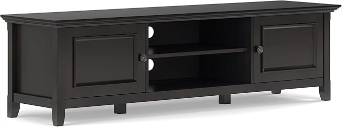 SIMPLIHOME Amherst 72-inch Wide Solid Wood Low TV Stand in Hickory Brown, Transitional-Style Media Console for Living Room with Cable Management, Fits 80" TVs