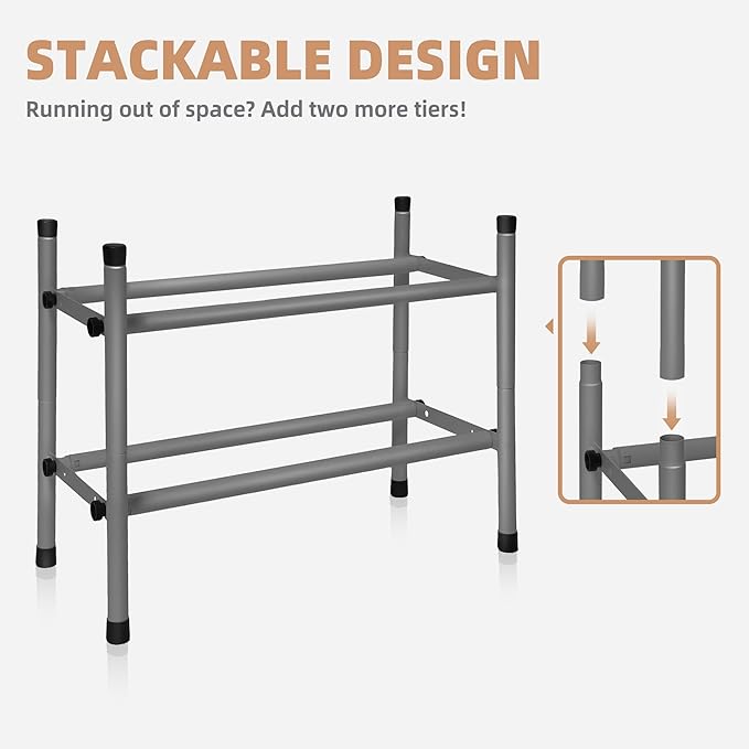 STORAGE MANIAC Expandable Shoe Rack, 4 Pairs Stackable Small Shoe Rack, Metal Adjustable Shoes Organizer for Closet, Entryway, Hallway, Garage, Front Door, Shoes Shelves, Black 1 Tier