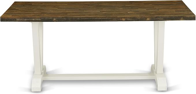 East West Furniture V077VE005-7 7 Piece Dining Room Furniture Set Consist of a Rectangle Dining Table with V-Legs and 6 Grey Linen Fabric Parsons Chairs, 40x72 Inch, Multi-Color
