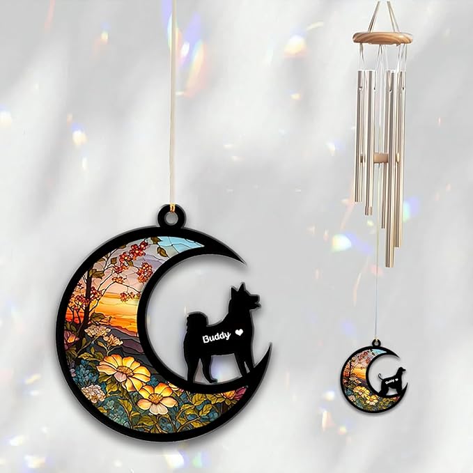 Shiba Inu Sun Catcher Wind Chime, Custom Sunflower Suncatcher Dog Memorial Wind Chime, Dog Loss Gift, Dog Sympathy Gift, Pet Loss Suncatcher, Outdoor Garden Decor