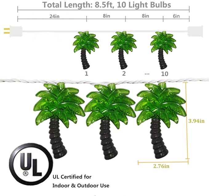 SUNSGNE 8.5Feet Palm Tree Patio Lights String - Summer Patio String Lights, Beach Themed Party Decorations, Tropical Party Decorations, Indoor Fun Lights, Birthday String Lights