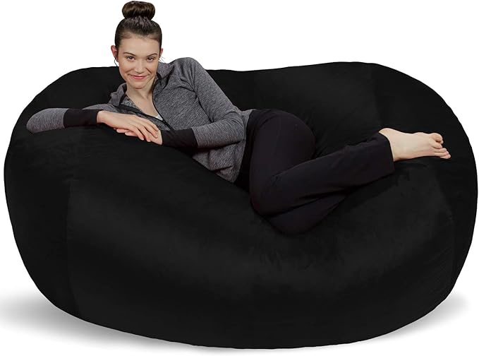 Sofa Sack Bean Bag Chair Cover Only, for Adults and Kids, Without Filling Comfy Fluffy Round or Oval Beanbag Chair Cover Replacement, Lazy Sofa Cover for Reading Chair or Floor Chair, 6-Feet, Black