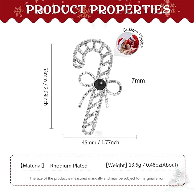 NAZENTI Personalized Christmas Tree Candy Cane Ornament, Custom Projection Photo Decoration for Family, Christmas Bauble, Projection Xmas Tree Decoration with Picture Inside