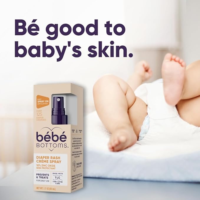 Bébé Bottoms Diaper Rash Cream Spray - Paraben, Dye & Fragrance Free, No-Rub Touch Free Application for Sensitive Skin - Quick Relief & Comfort (100 ml)