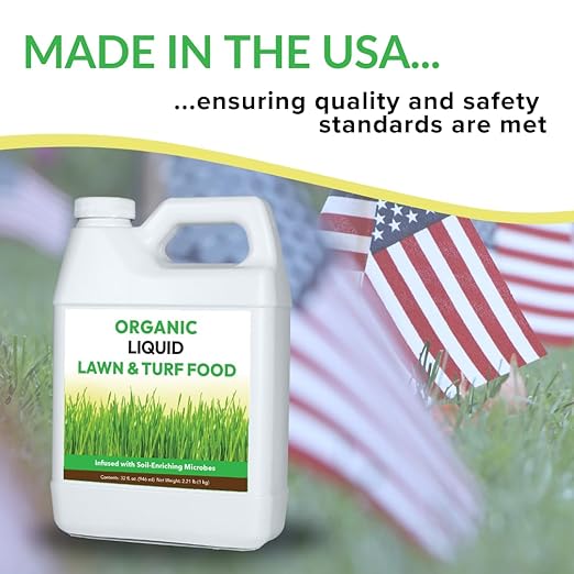 Organic Liquid Lawn & Turf Food - Quickly Rejuvenates Lawn Health and Restores Rich Green Colors to Depleted Grass | Infused with Soil Enriching Microbes (32oz - 2 Pack, Treats Up to 10,000 Sq. Feet)