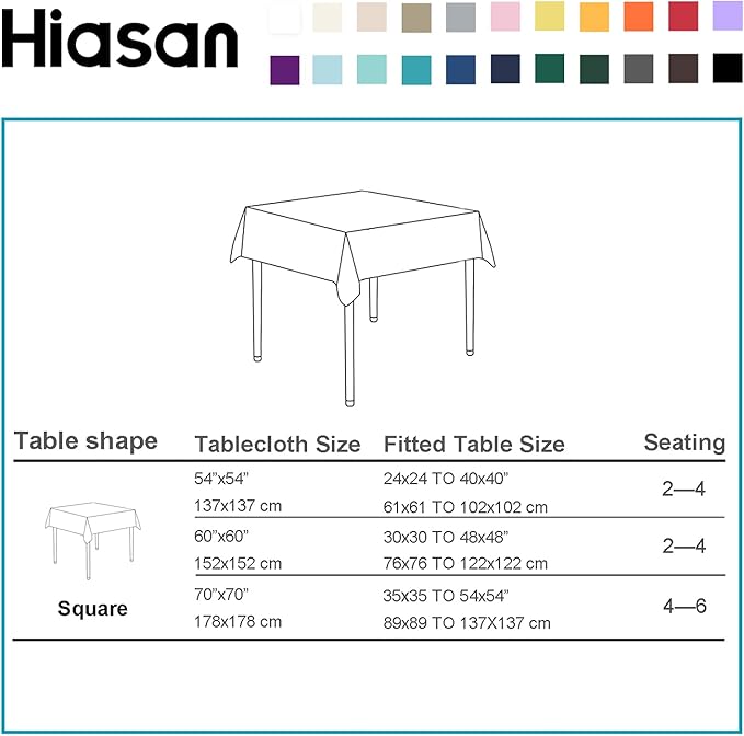 Hiasan Turquoise Square Tablecloth - Water Resistant and Spillproof Dining Room Washable Fabric Table Cloth for Dining Room, Polyester, 54 x 54 Inch