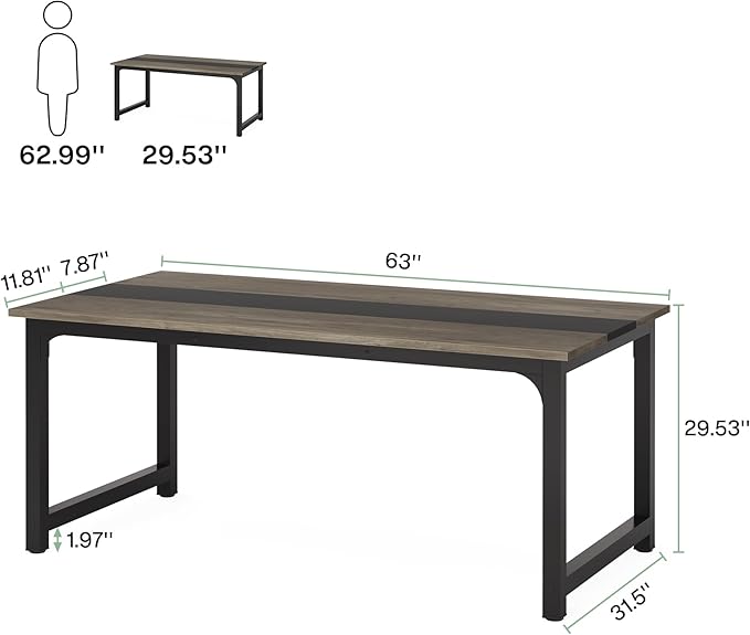 Tribesigns Modern Computer Desk, 63 x 31.5 inch Large Office Desk Computer Table Study Writing Desk Workstation for Home Office, Grey/Black