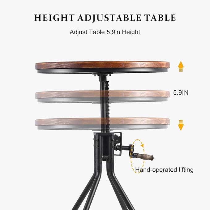 Diwhy Industrial Design Bar Table Height Adjustable with Handle Kitchen Dining Coffee Bistro Pub Table Black