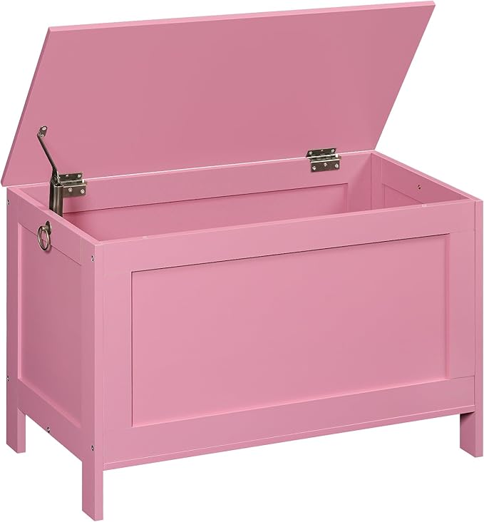 HOOBRO Toy Box, Retro Wooden Look Storage Chest with Safety Hinge, Entryway Storage Bench Supports 220 lb, 29.9 x 15.7 x 18.9 Inches Toy Chest Organizer, Easy Assembly (Pink) PK75CW01G1